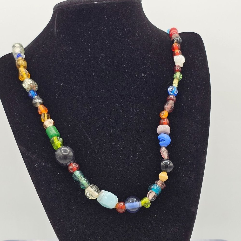 Vintage Multi Color Hand Cut Glass Beads 28 in